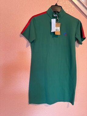 Russell Athletic Green Polo Midi Dress with Red Shoulder Stripe